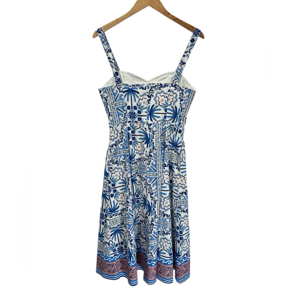 Avec Les Filles Blue Mediterranean Tile Sweetheart Midi Dress Coastal Resort 6 - Picture 3 of 13